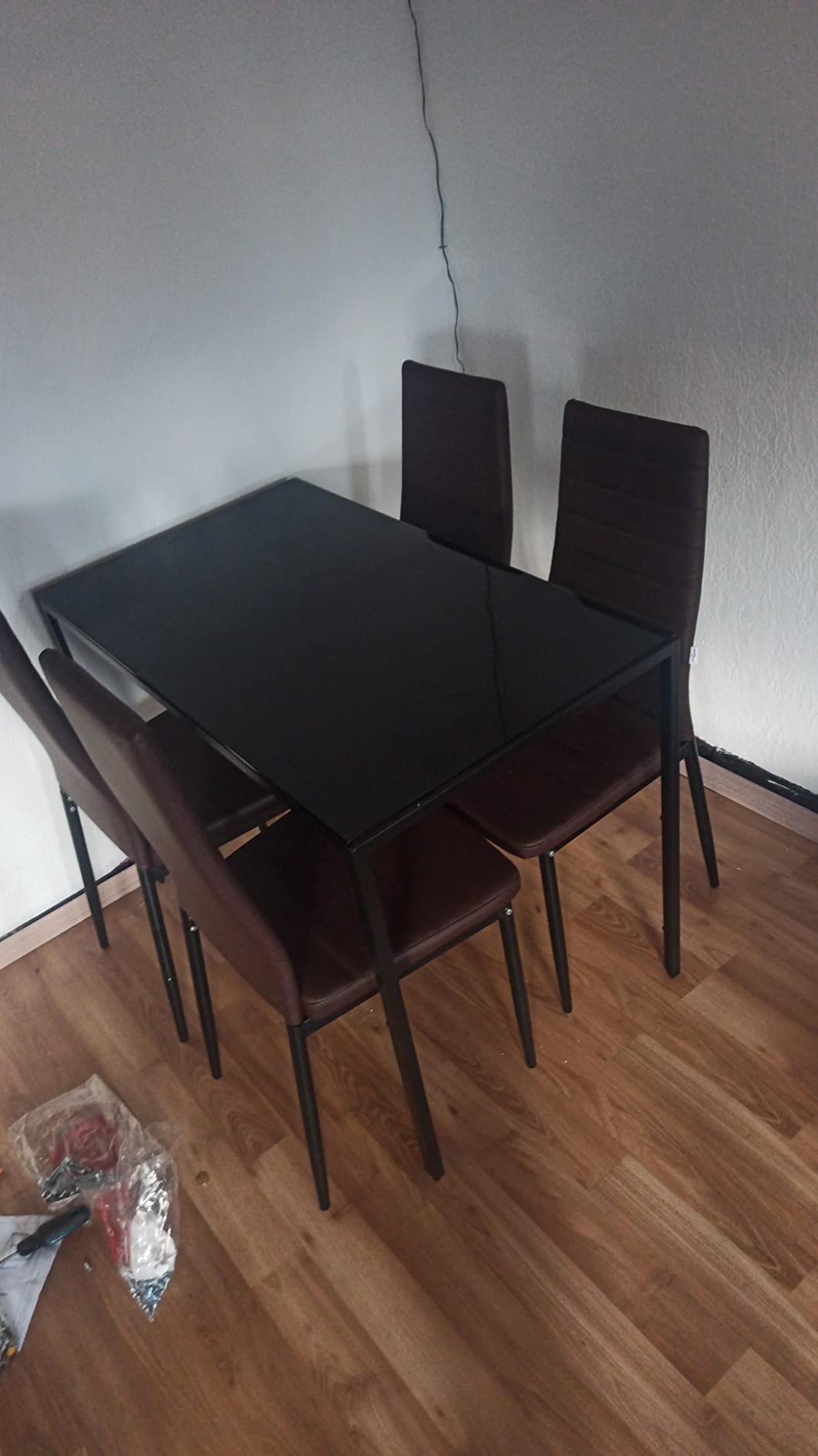vidaXL Heim & Garten Essgruppe 5-tlg Schwarz Glas Kunstleder