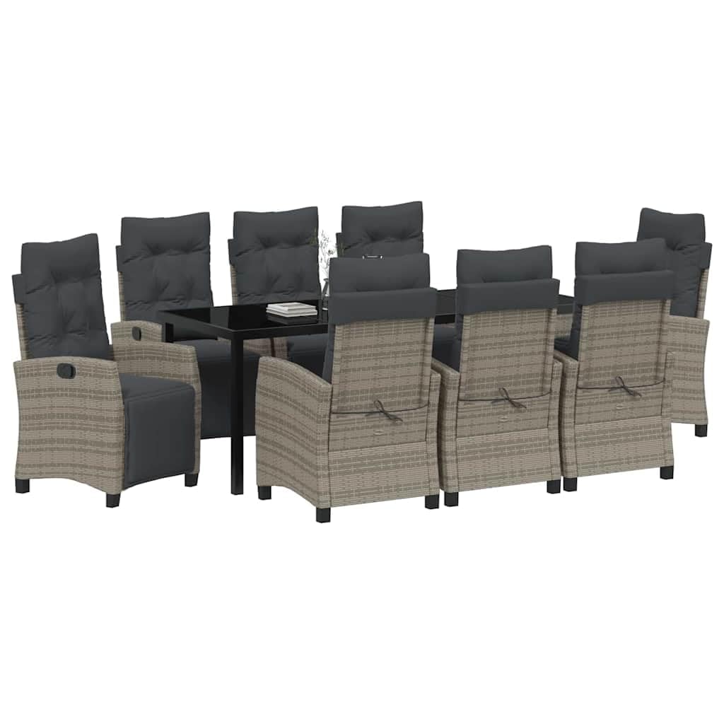 vidaXL Heim & Garten Essgruppe 9-tlg Grau Poly-Rattan Glas