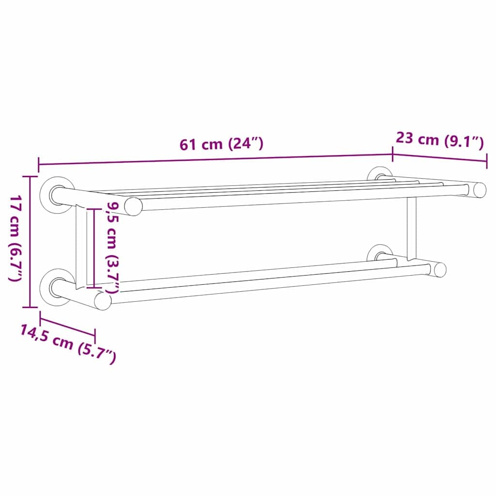 vidaXL Handtuchhalter Edelstahl Schwarz 61x23x17 cm