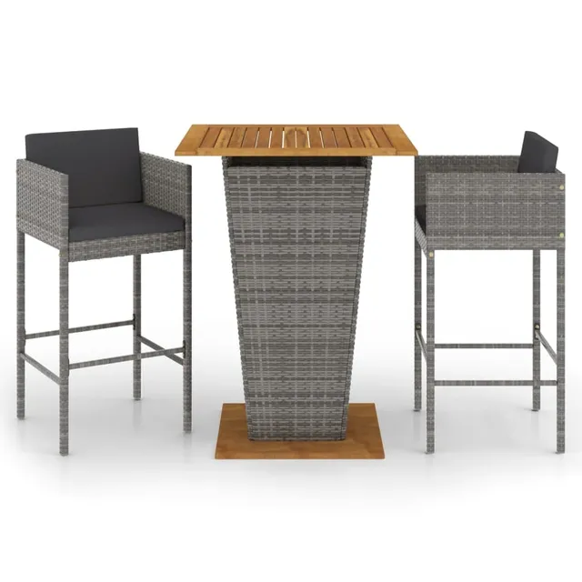 vidaXL Heim & Garten Gartenbar Set 3-tlg Poly Rattan Grau