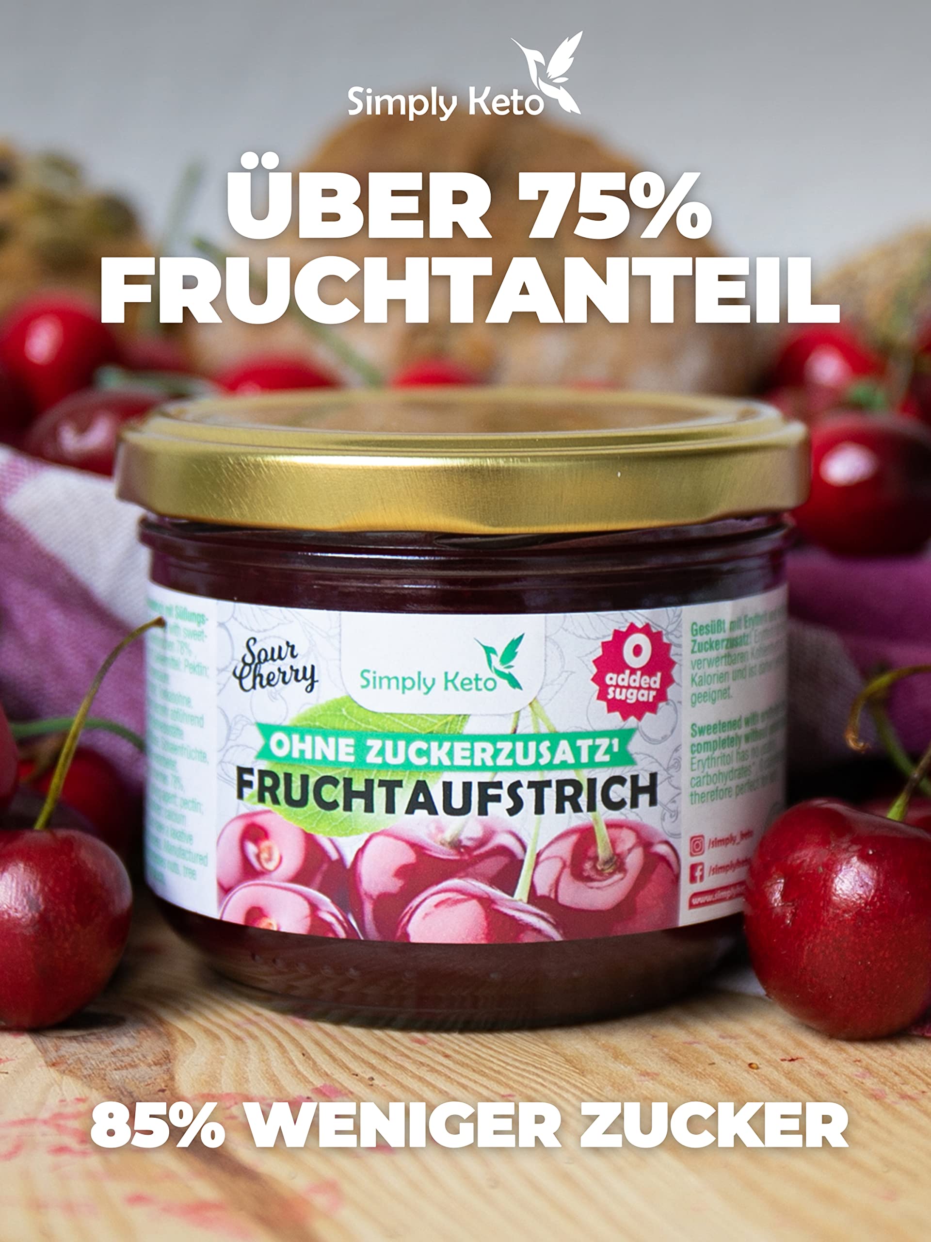 Keto Frühstück Fruchtaufstrich Sauerkirsche 230 g zuckerfrei