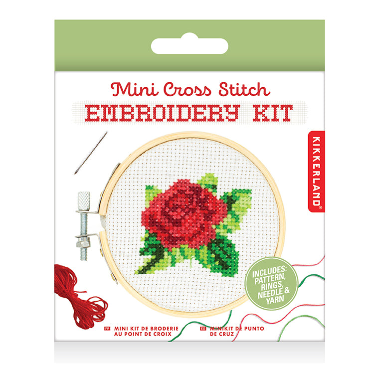 Kikkerland Rose Mini Cross Stitch Stickset Bambusrahmen Rose