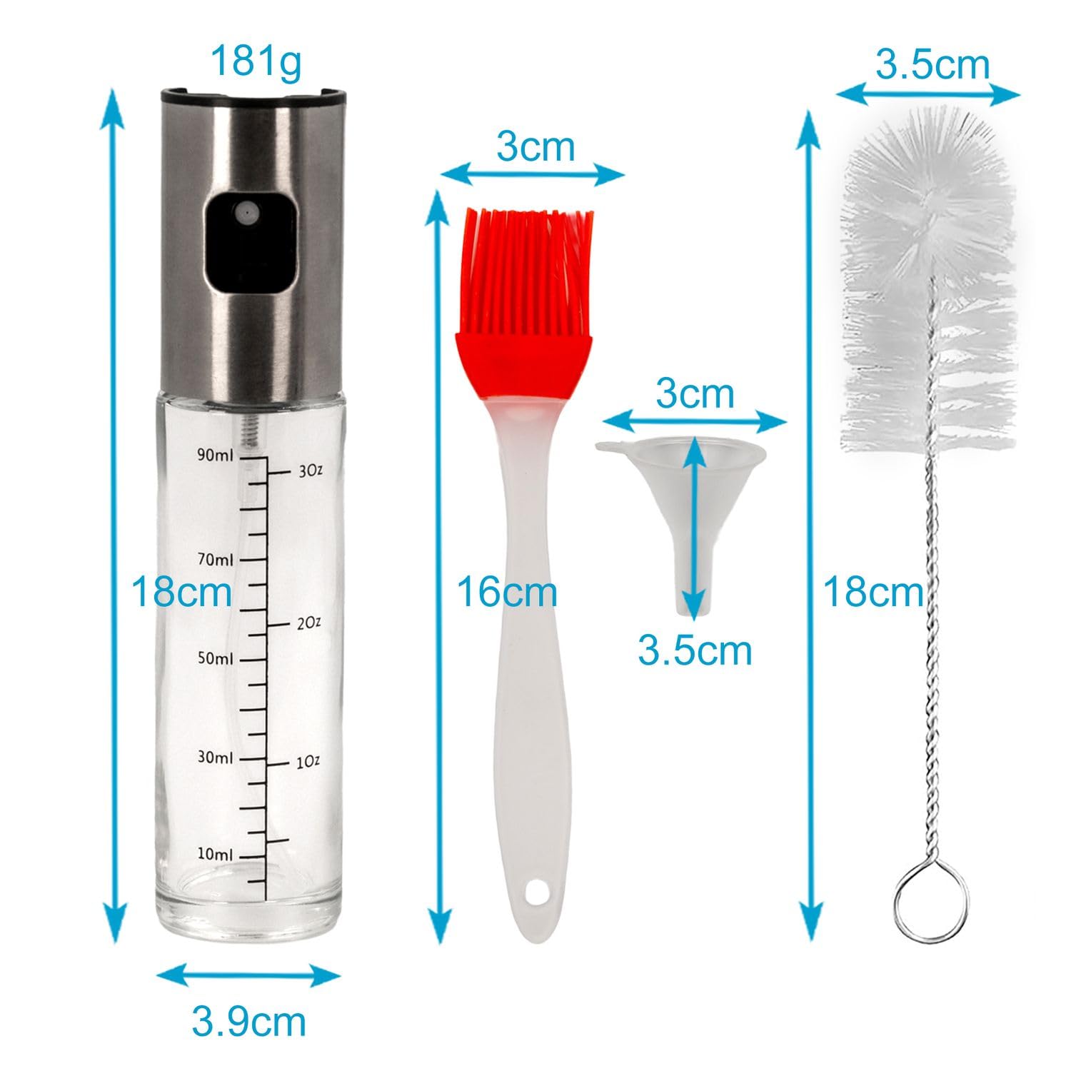 Intirilife Ölsprüher Set 4-teilig 100 ml Glas Edelstahl