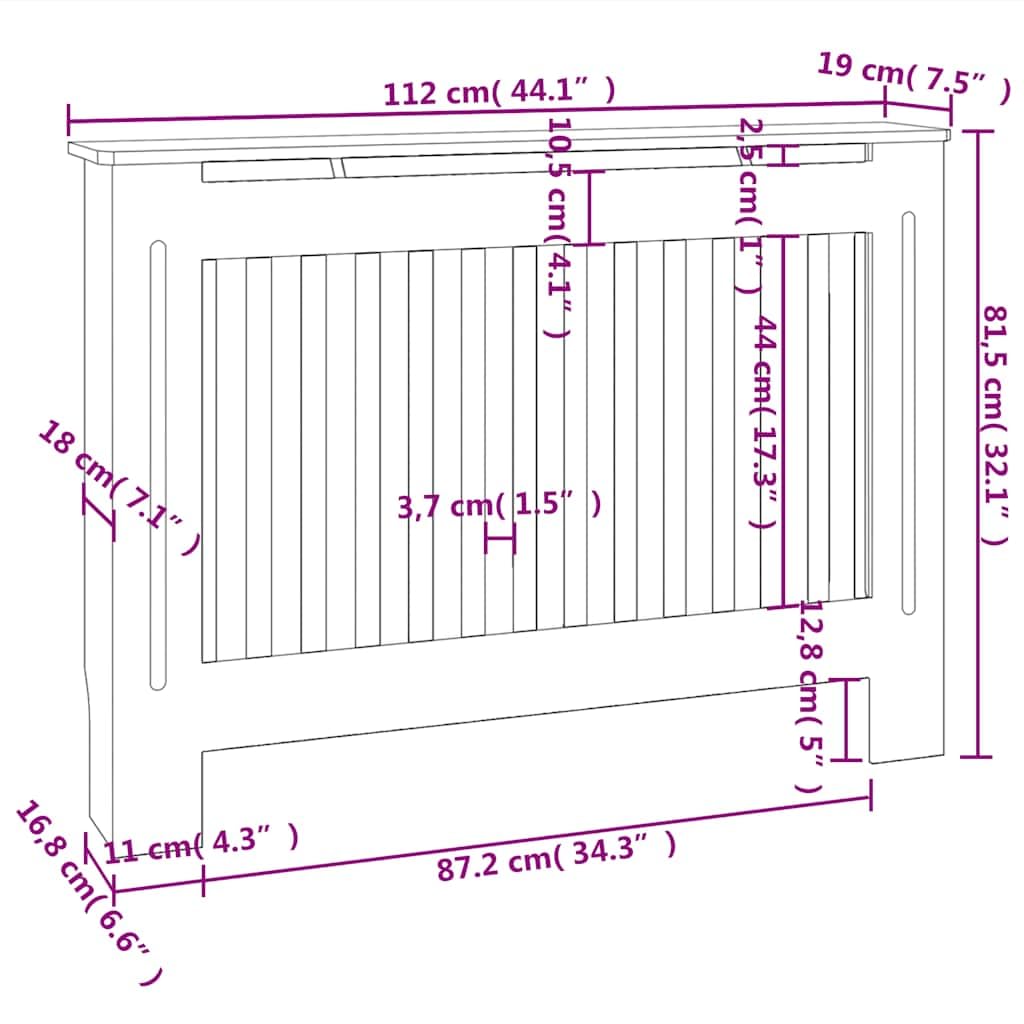 vidaXL Heizkörperverkleidung 112 cm MDF Abdeckung Weiß