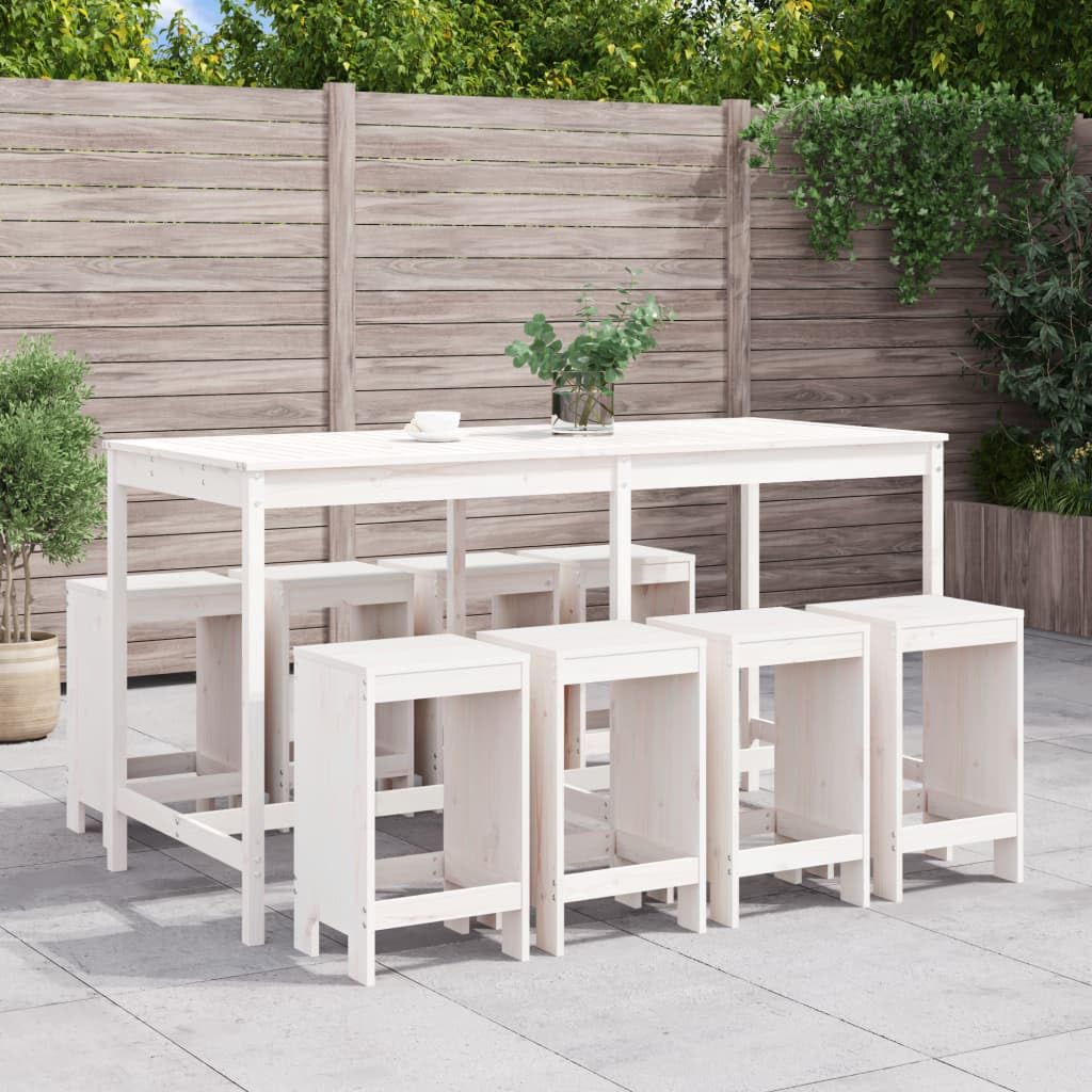 vidaXL Heim & Garten 9-tlg. Gartenbar-Set Holz Weiß Kiefer