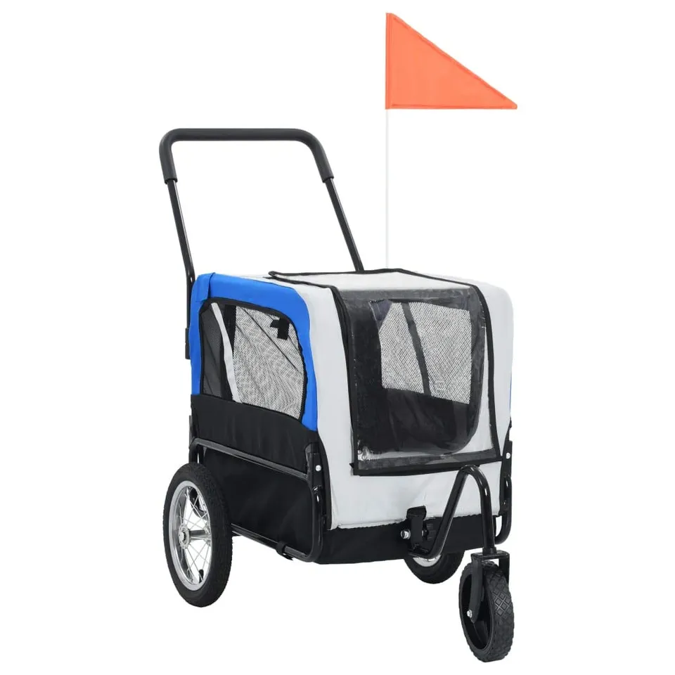 vidaXL Tierbedarf Hundefahrradanhänger 2 in 1 Grau Blau