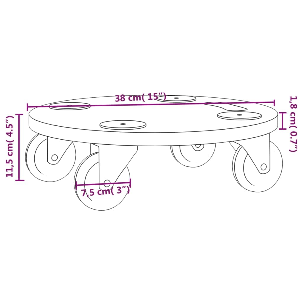 vidaXL Rollbretter Transportroller Holz 2 Stück Ø 38 cm Anti-Rutsch