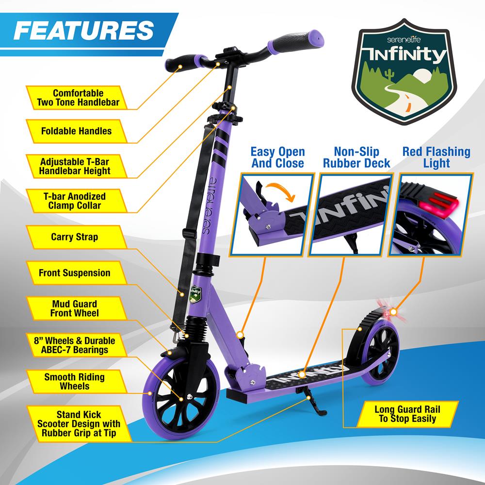 Serenelife Scooter Roller Lila Verstellbar Klappbar 8 Zoll