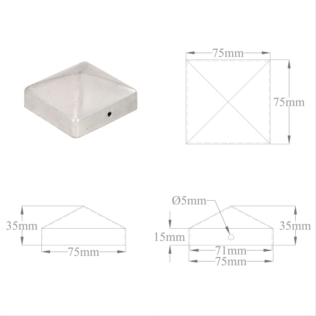 vidaXL Pfostenkappe Pyramide 71x71mm Metall 6 Stück