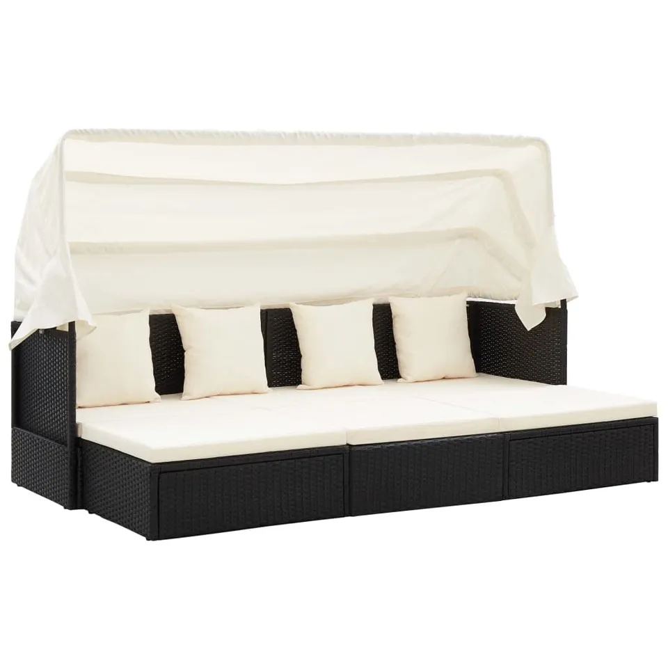 vidaXL Heim & Garten Gartenbett mit Dach Schwarz Poly Rattan