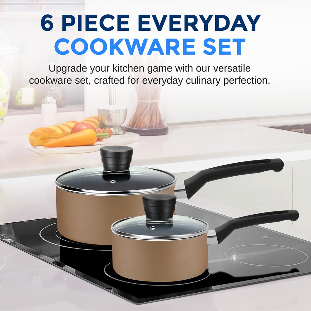 Serenelife Cookware Topfset 6-teilig antihaft Gold 2 Töpfe