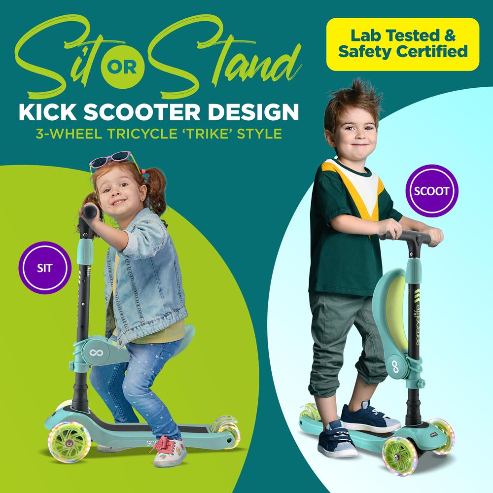 Serenelife Scooters Kinder Scooter 3-Rad LED mit Sitz ab 1 Jahr