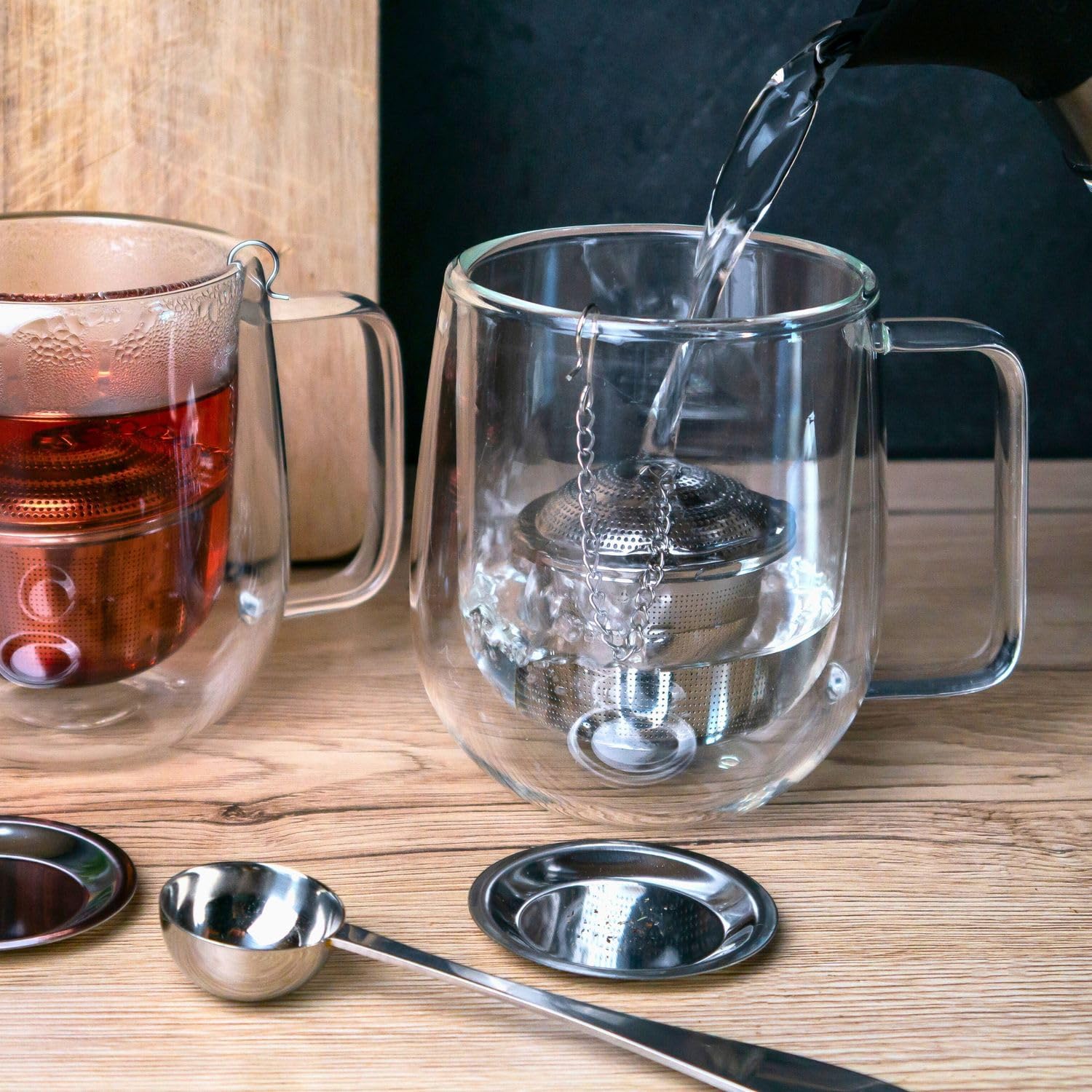 Intirilife Teeset Edelstahl 5-teilig Teesieb mit Kette silber