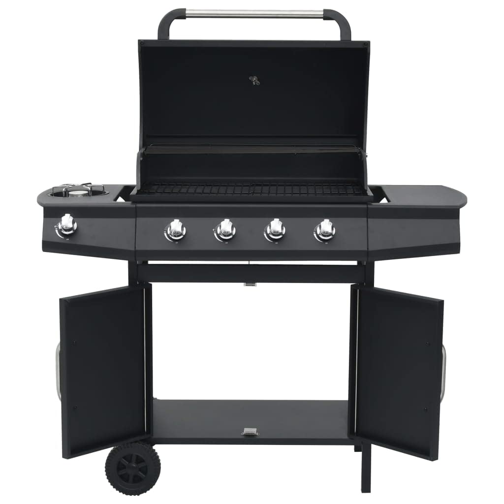 vidaXL Gasgrill 4+1 Flammen Grill Schwarz Stahl