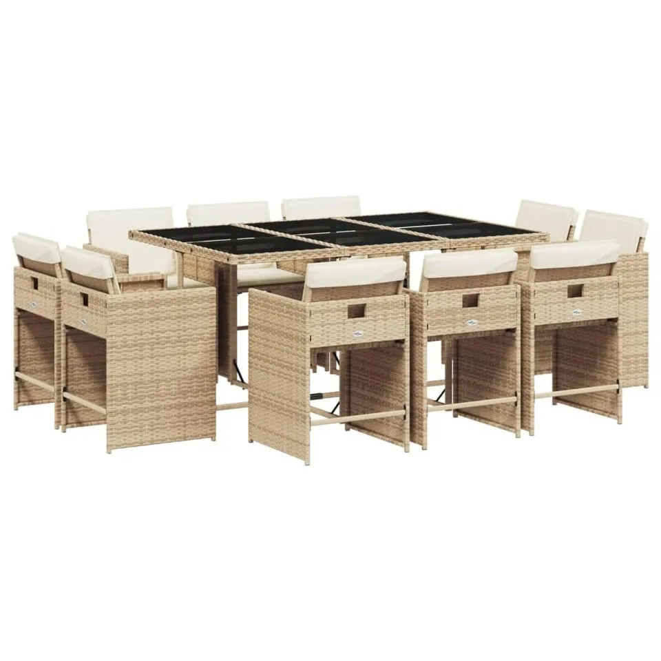 vidaXL Garten-Essgruppe Poly Rattan 10-Sitzer Beige mit Kissen