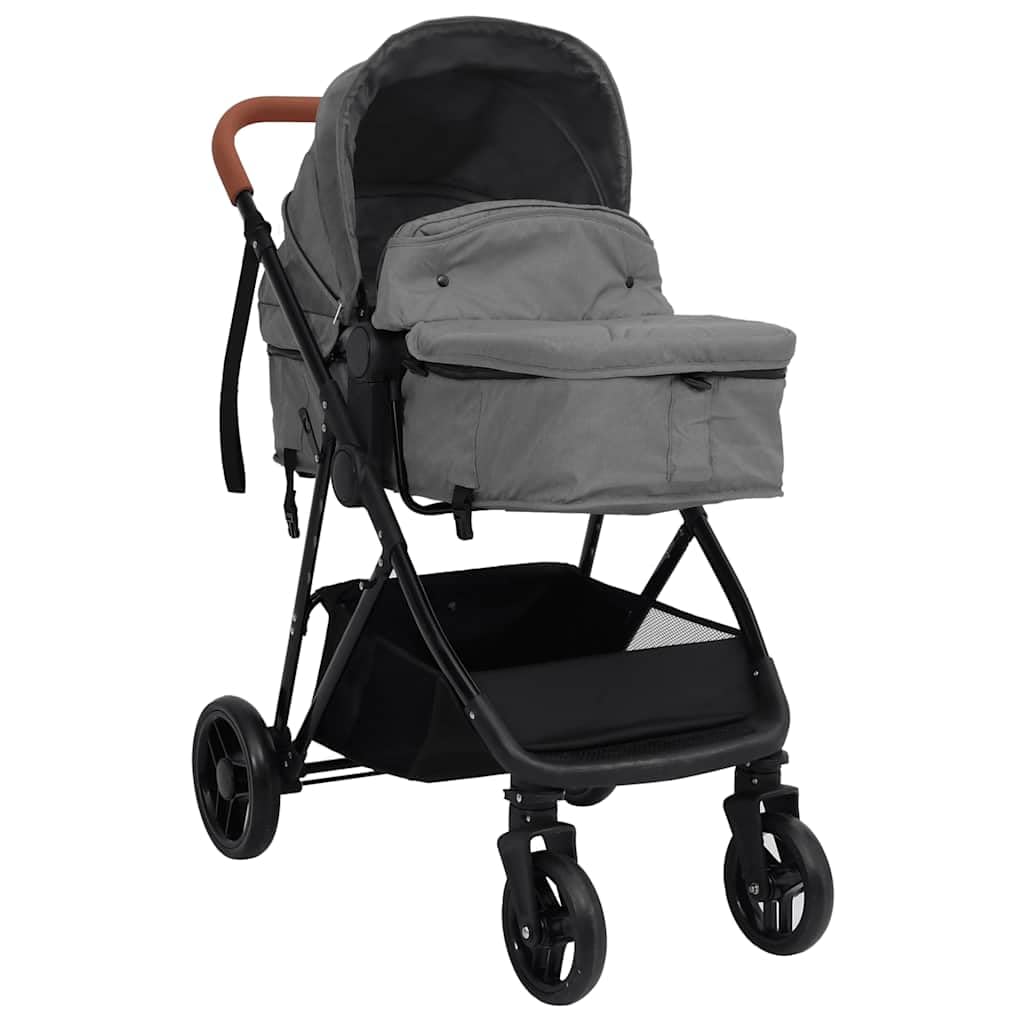 vidaXL Baby 2-in-1 Kinderwagen Buggy Hellgrau Schwarz Stahl