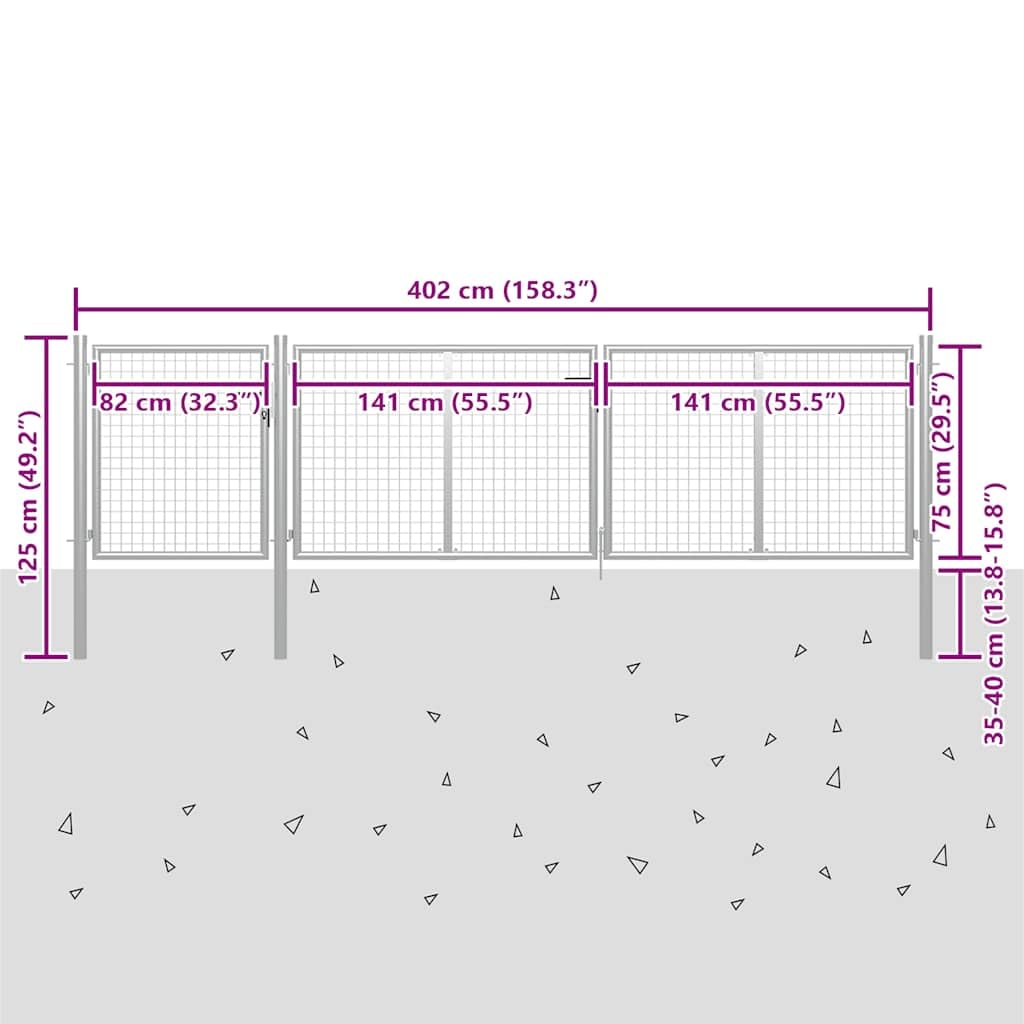 vidaXL Gartentor Stahl 400x75 cm silber mit Schloss