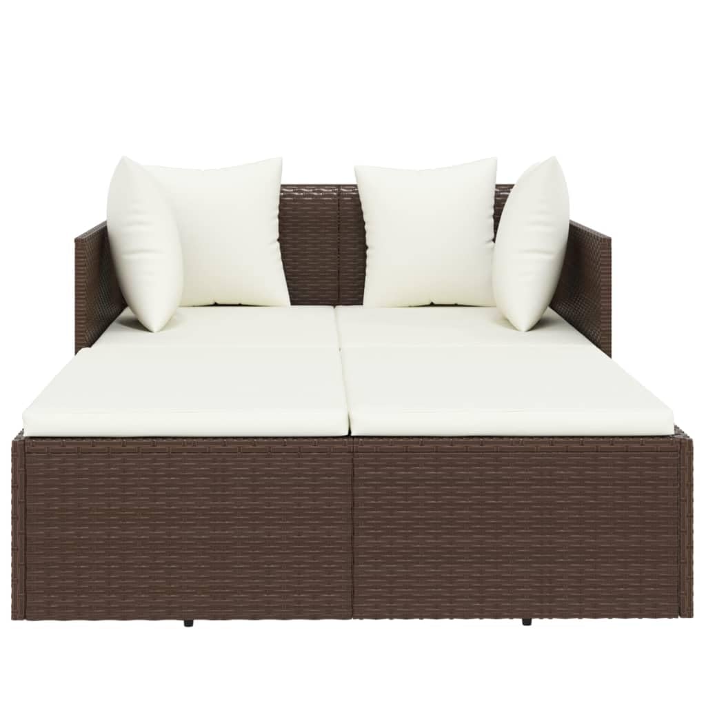 vidaXL Sonnenliege Braun Poly Rattan 182 cm mit Kissen