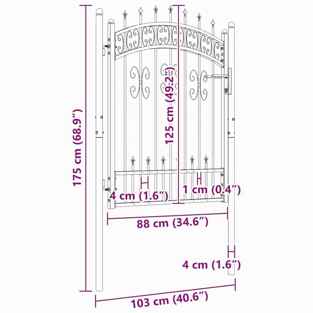 vidaXL Zauntor KAMPEN Schwarz 103x175 cm Gartentor