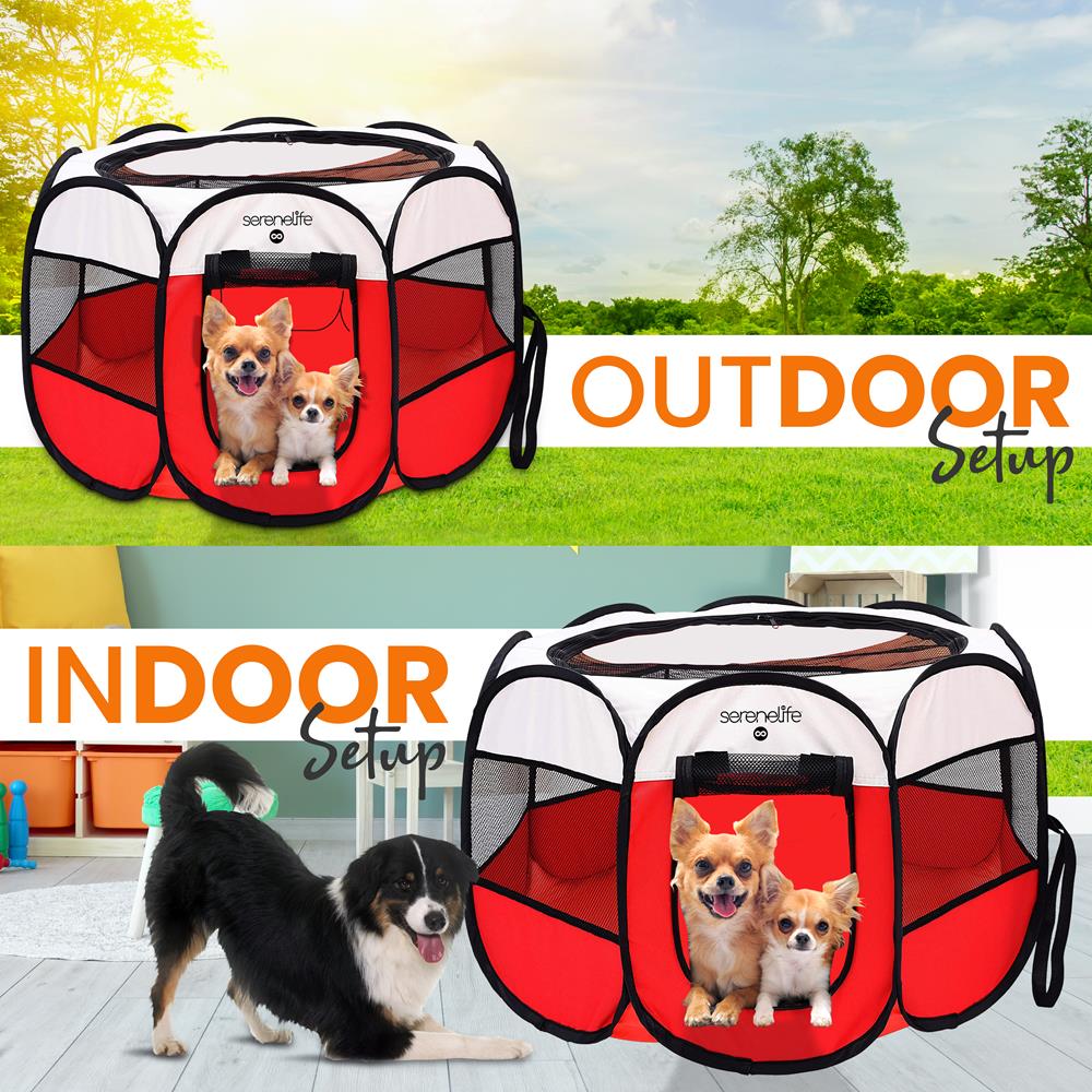 Serenelife Pet Care SLPTMLR109 Hundezelt faltbar Rot mit Napf