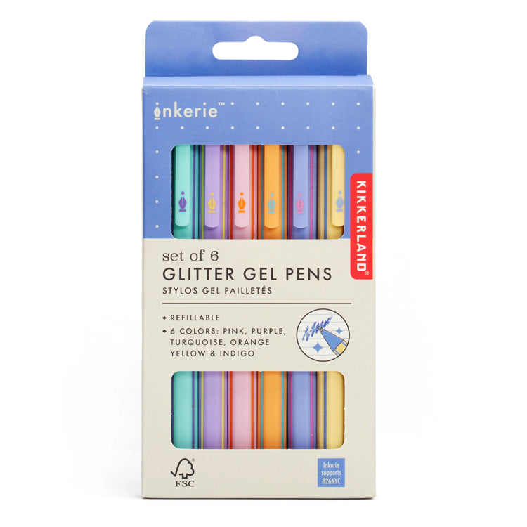 Kikkerland Inkerie Glitter Gelstifte 6er Set Glitzer