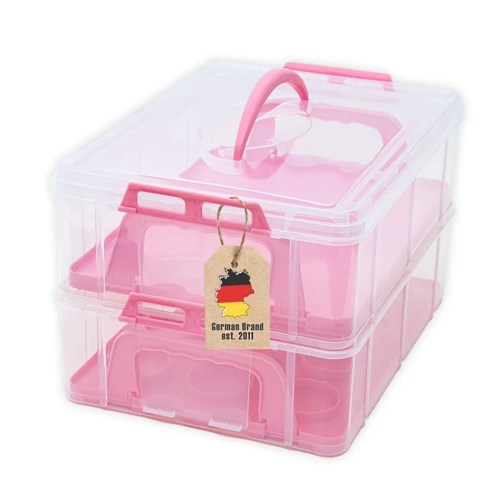 Intirilife Kuchenbox Pink 2 Etagen für 24 Cupcakes Kunststoff