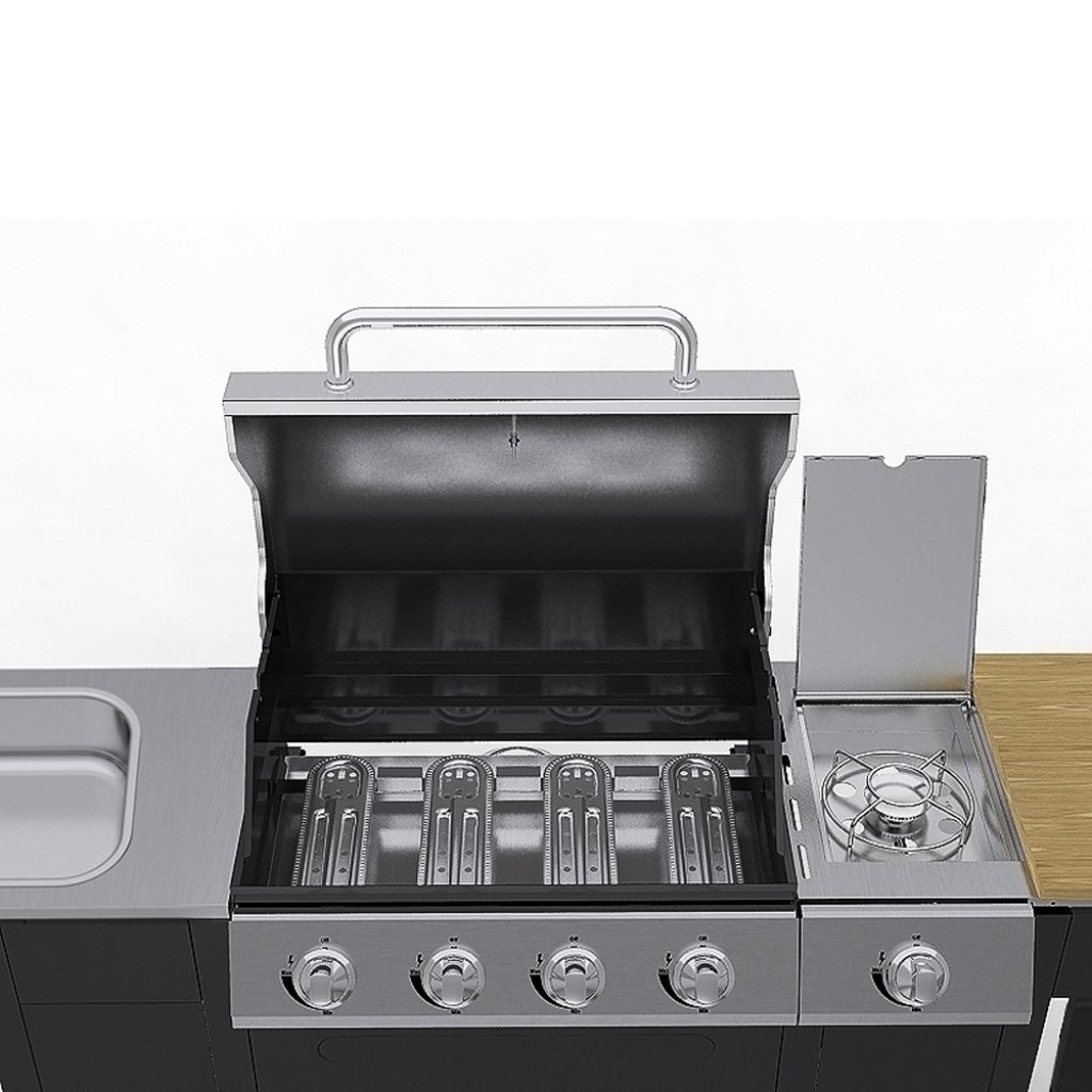 vidaXL Gas-Grill 2900W Schwarz Edelstahl mit Spüle Grillwagen