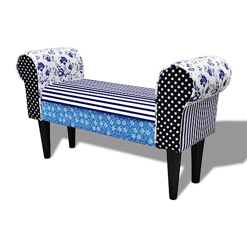 vidaXL Hocker pastoral blau-weiß Stoff Holz gepolstert