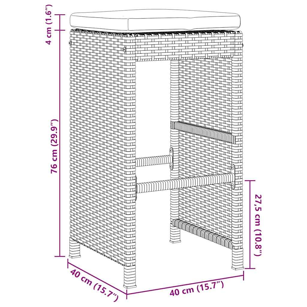 vidaXL Heim & Garten Barhocker Braun Rattanstuhl 2 Stk. mit Kissen