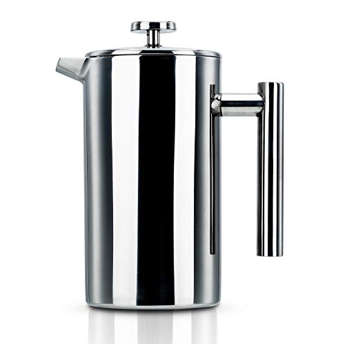 Intirilife French Press Kaffeekanne 1 Liter Edelstahl Silber