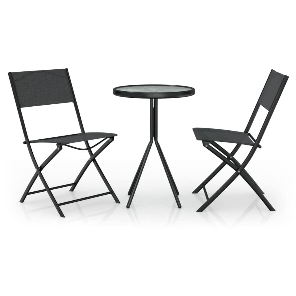 vidaXL Bistroset 3-TLG. Balkonset Stahl Schwarz Glas 50x70cm