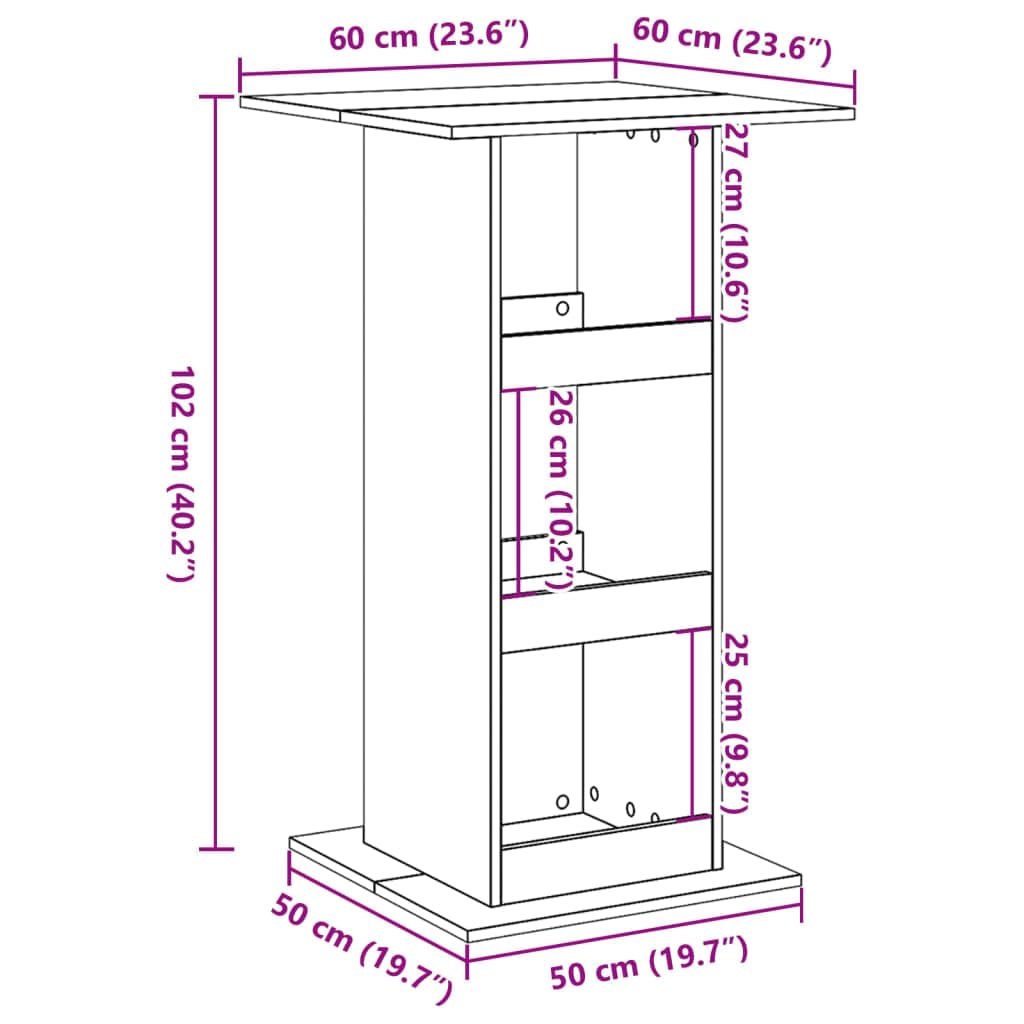 vidaXL Bartisch Weiß 60x60x102cm mit Ablagen Holzwerkstoff