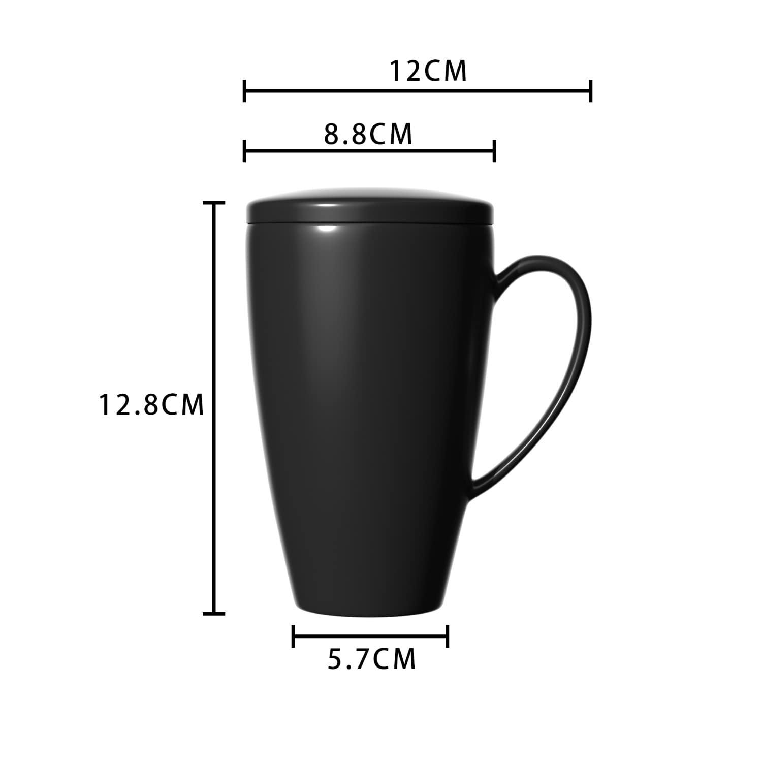 Intirilife Porzellan Teetasse Kaffeetasse schwarz 350 ml mit Sieb