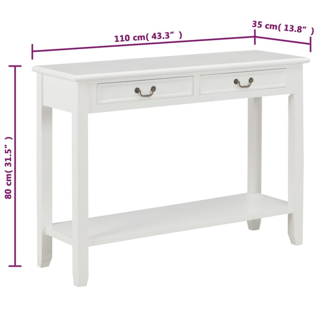 vidaXL Konsolentisch Weiß 110x35x80 MDF 2 Schubladen