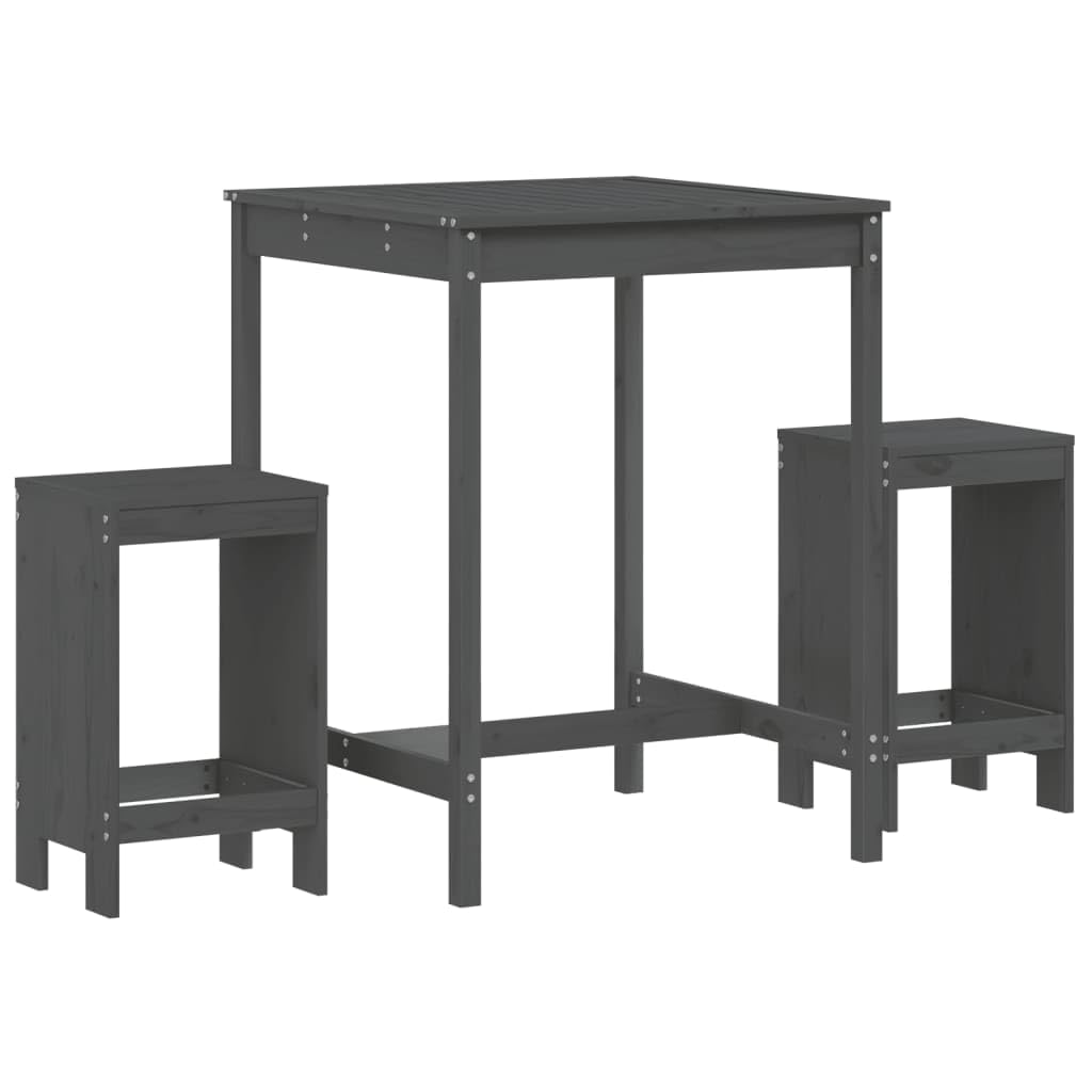 vidaXL 3-TLG. Gartenbar-Set Grau Barset Graue Kiefer Massivholz
