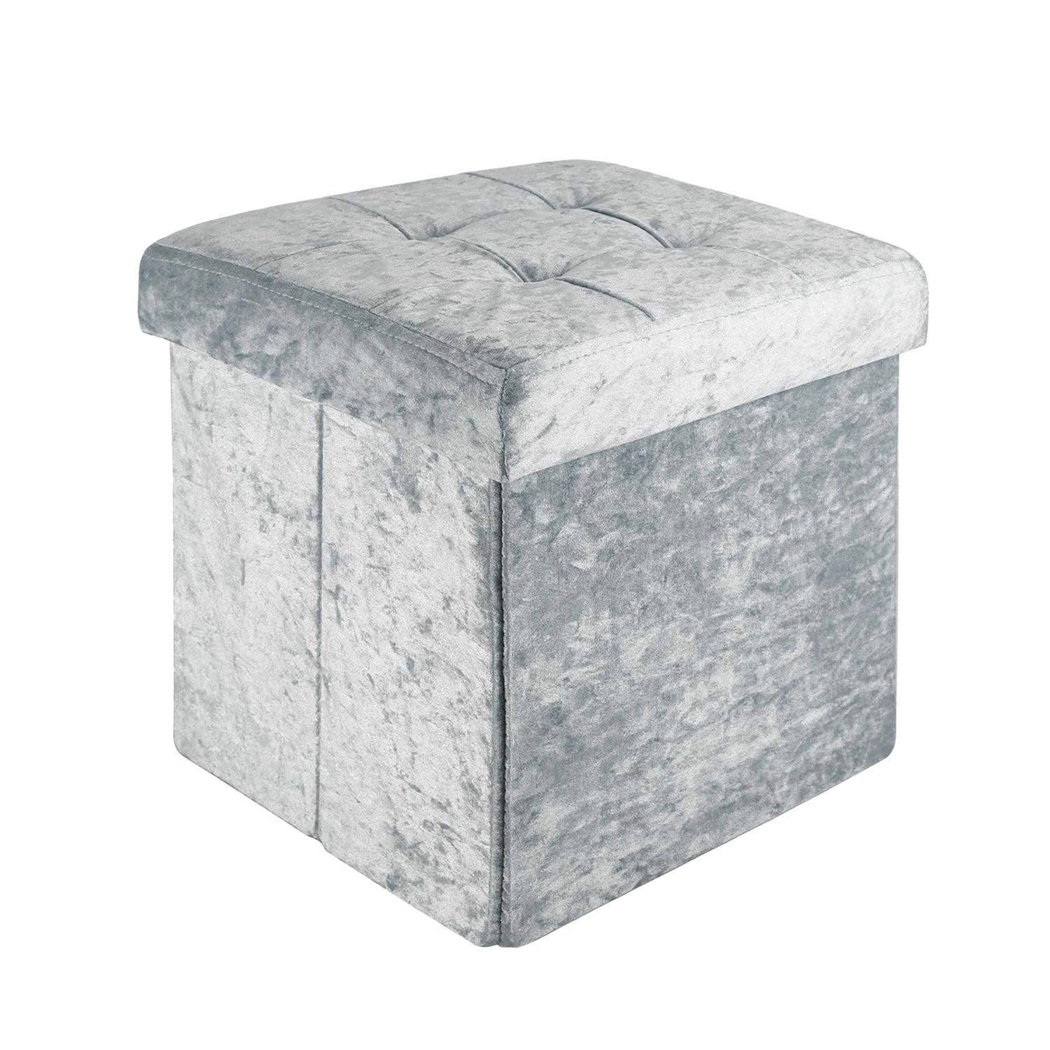 Intirilife Sitzhocker 30x30x30 Samt Blaugrau mit Stauraum