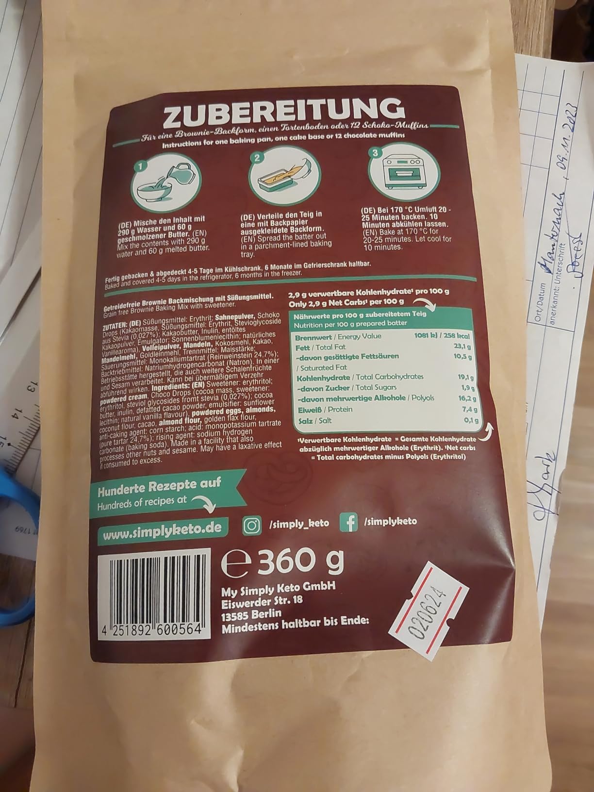 Simply Keto Backmischung Brownie ohne Zucker Low Carb