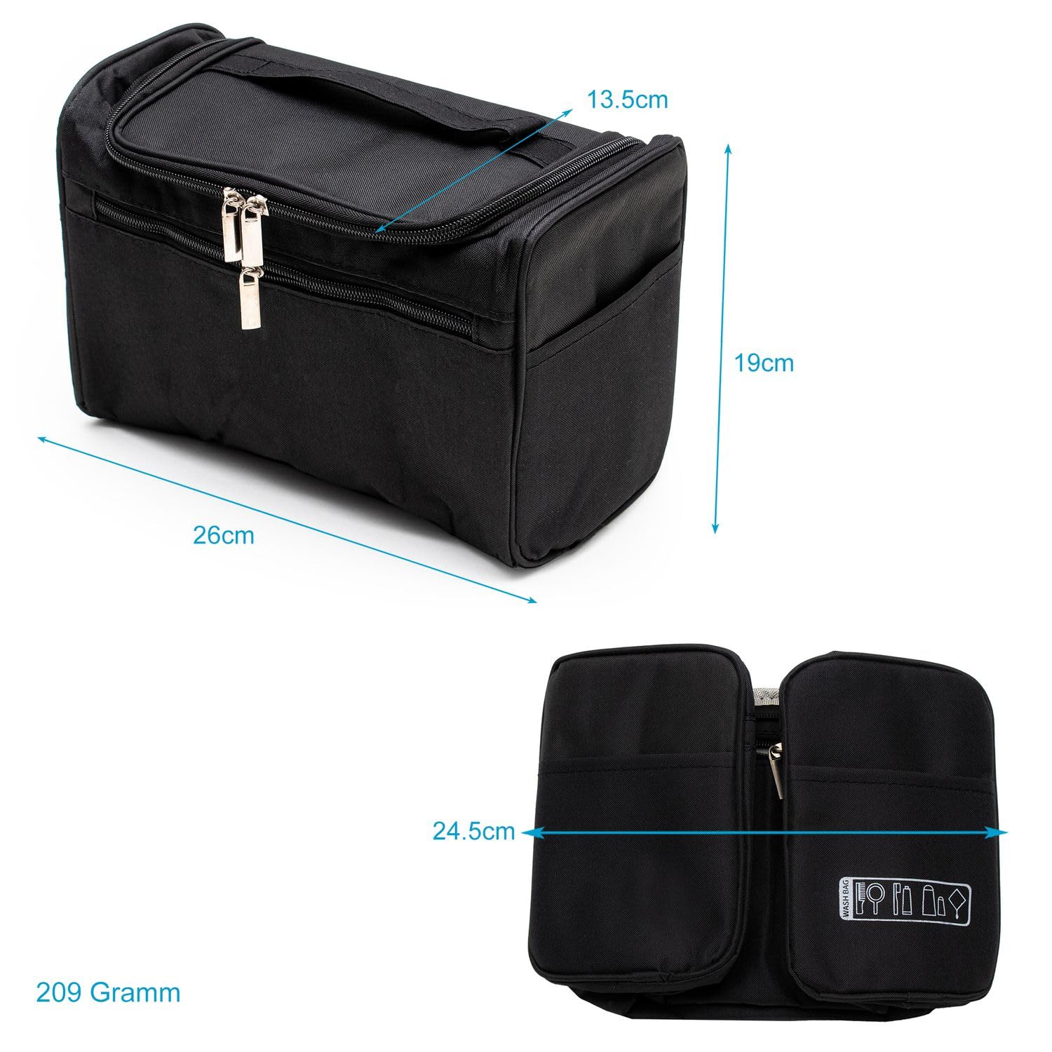 Intirilife Kosmetiktasche Schwarz 26x14x17 Polyester mit Griff