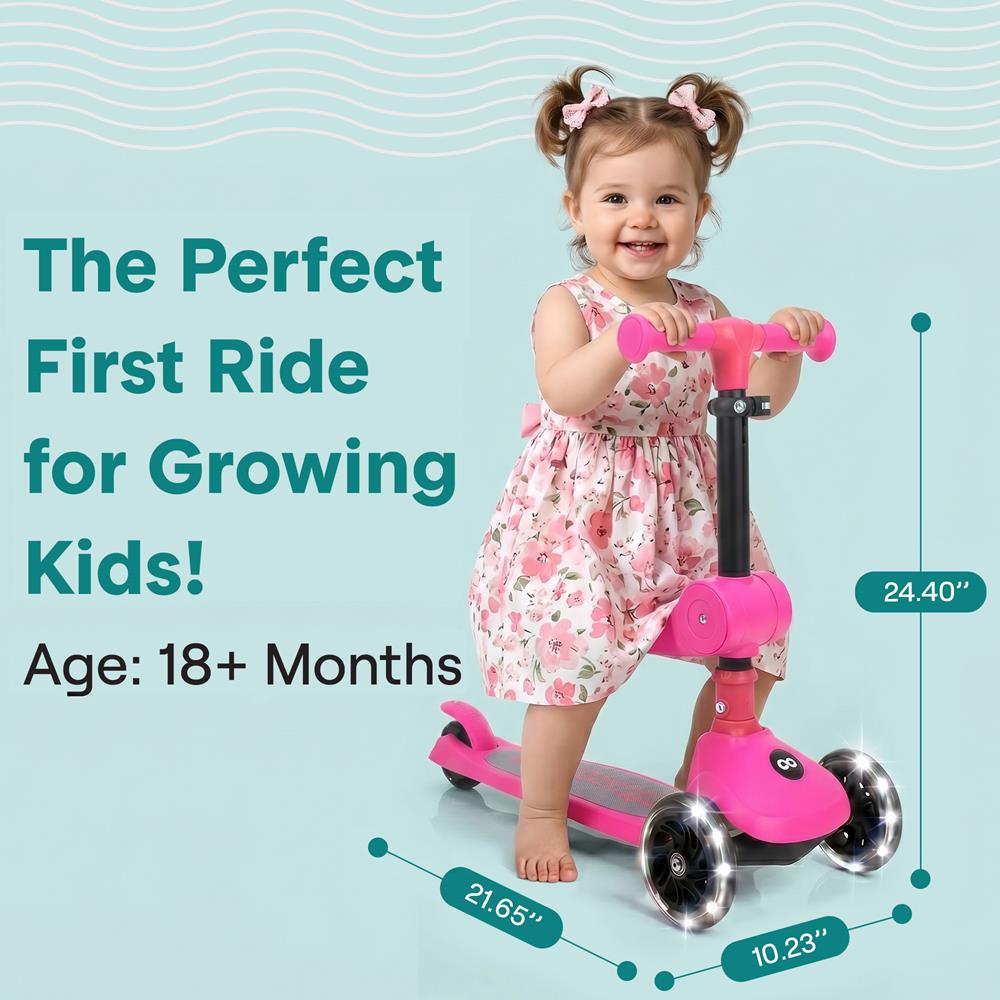 Serenelife Scooters Kinderroller 3-Rad Pink LED mit Sitz