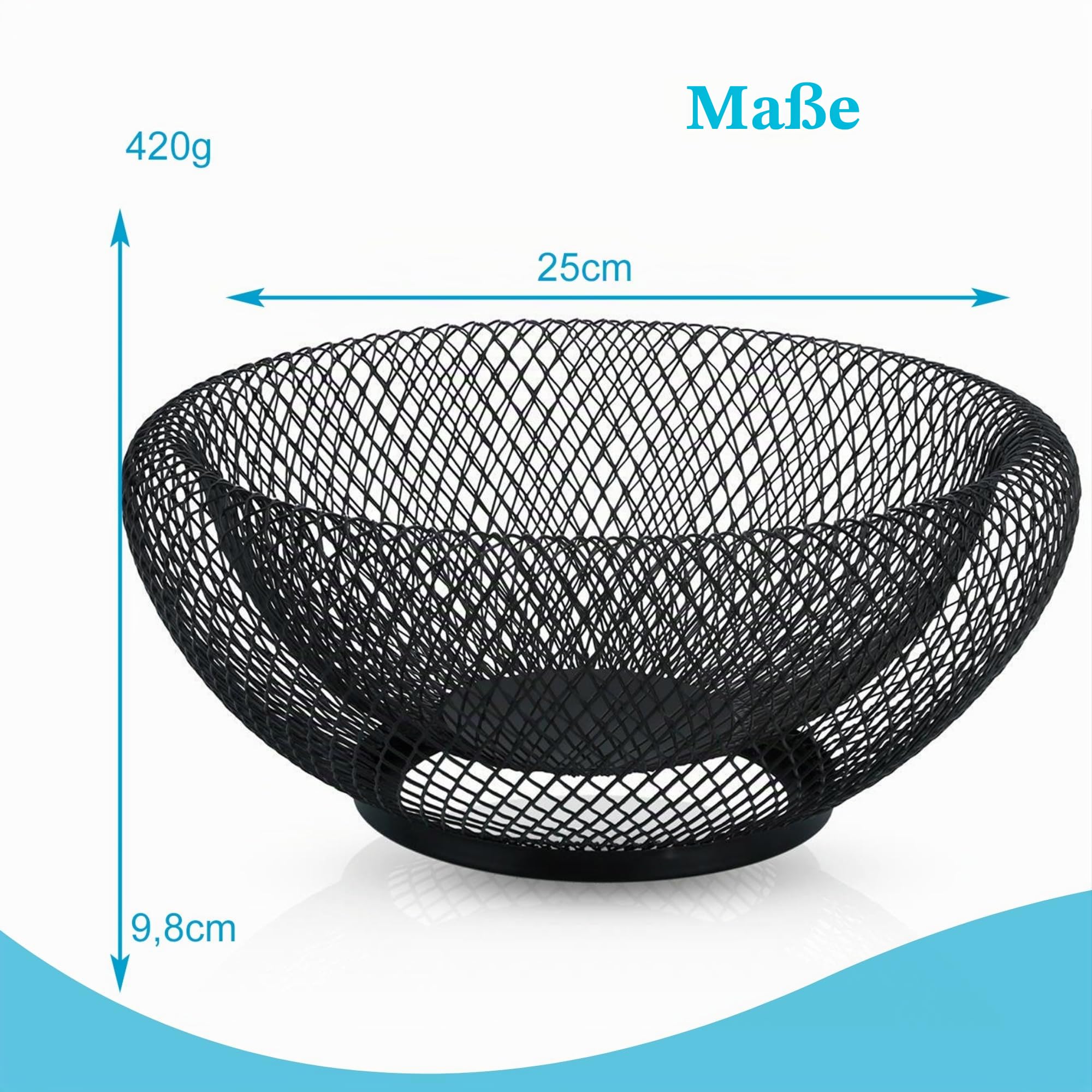 Intirilife Obstkorb Metall Schwarz rund 25x9,8 cm Mesh