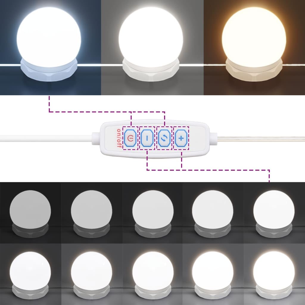 vidaXL LED-Schminktisch Weiß Holzwerkstoff 2 Schränke Spiegel