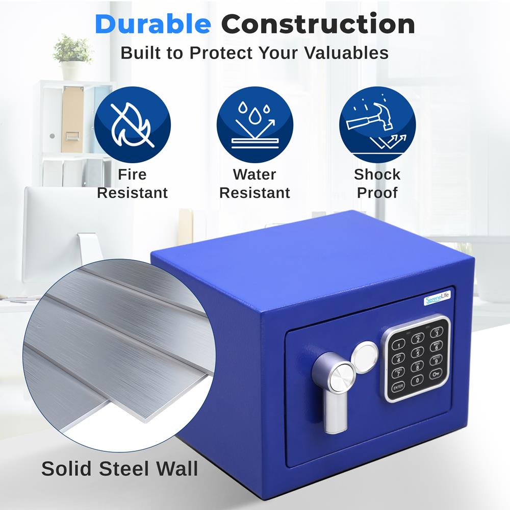 Serenelife Storage Tresor Digital Stahl Blau klein