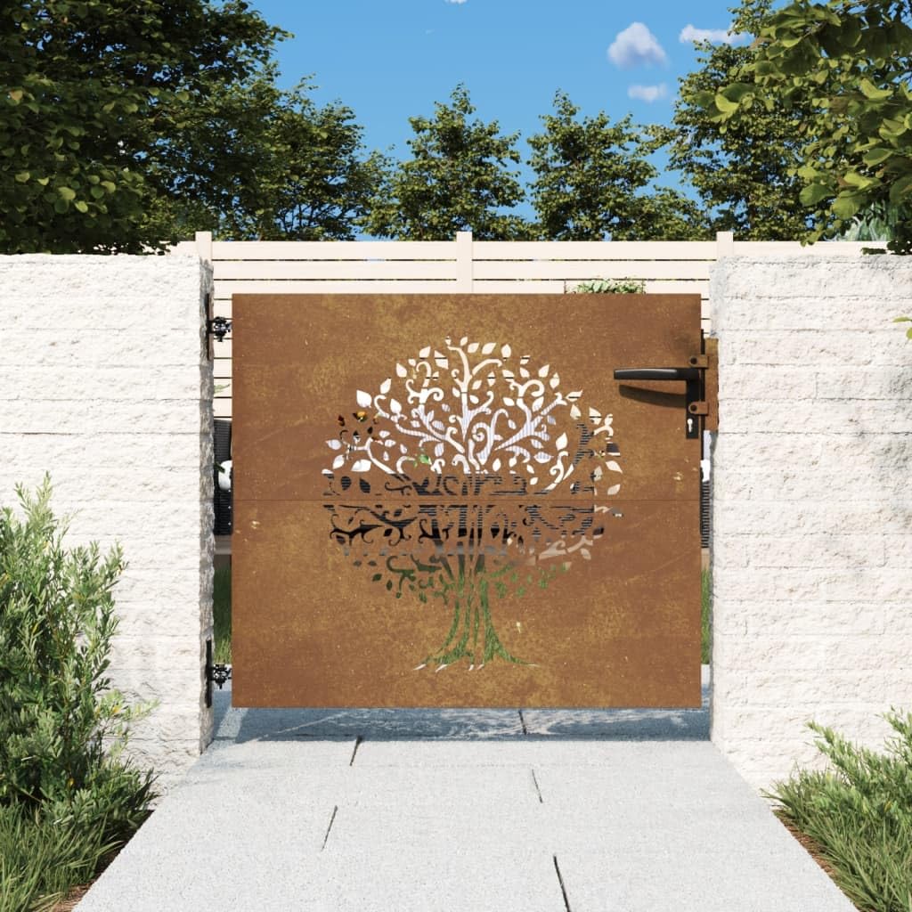 vidaXL Heim & Garten Gartentor Cortenstahl 85x100 cm Baum-Design