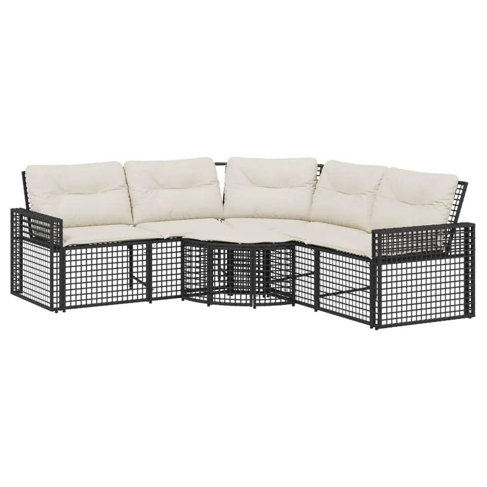 vidaXL Heim & Garten Gartensofa L-Form Schwarz-Creme Rattan mit Hocker
