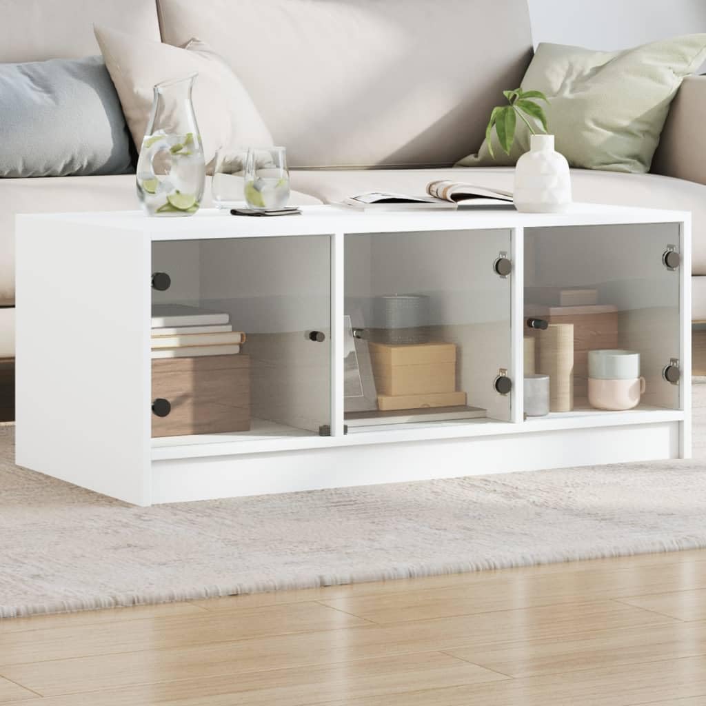 vidaXL Couchtisch Glastüren Weiß 102x50x42 cm Tisch