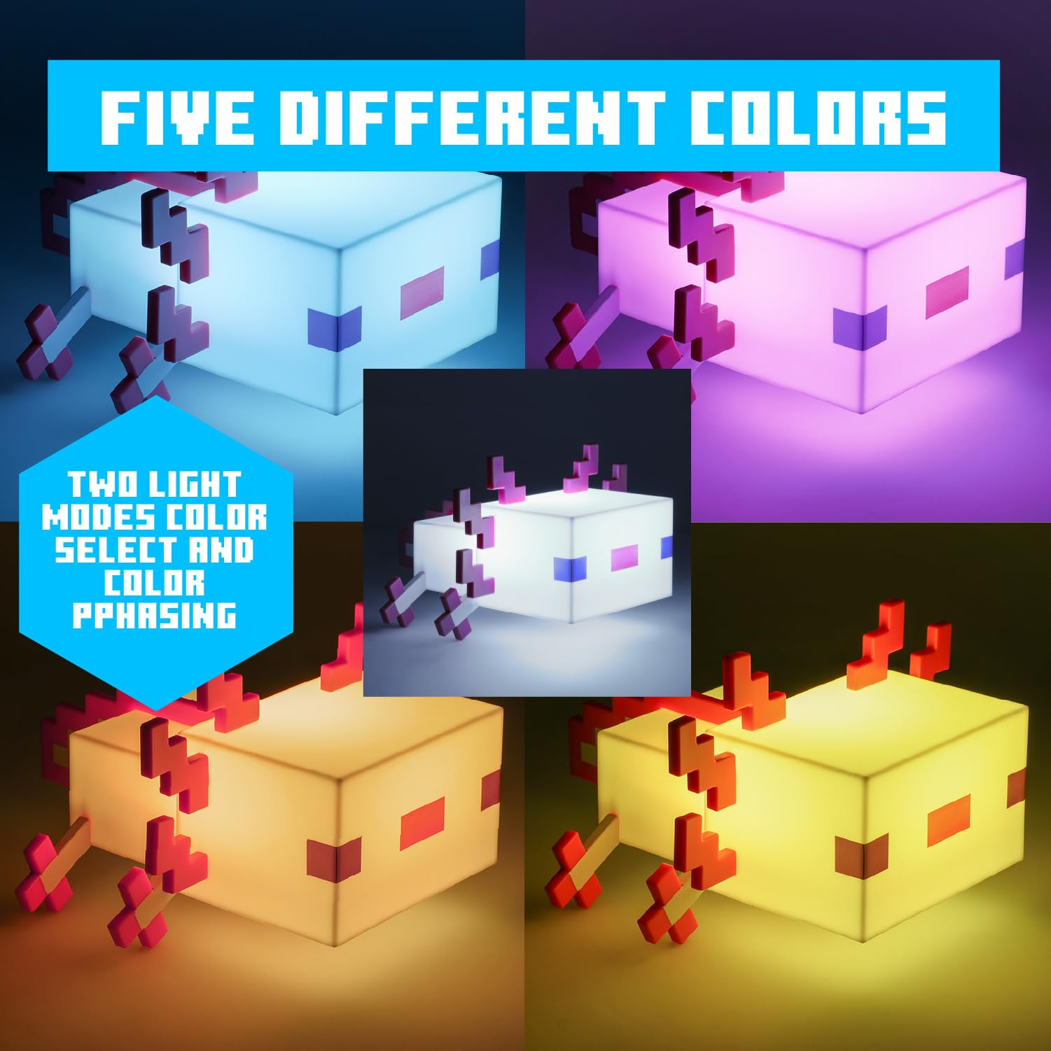 Paladone Minecraft Axolotl Lampe 21 cm 5 Farben Batterie