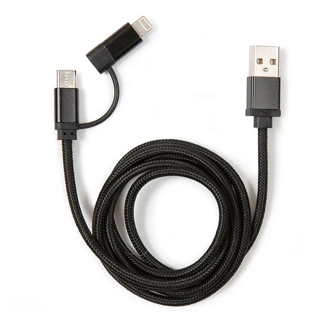 Kikkerland 2-in-1 Ladekabel Schwarz geflochten USB-C Lightning