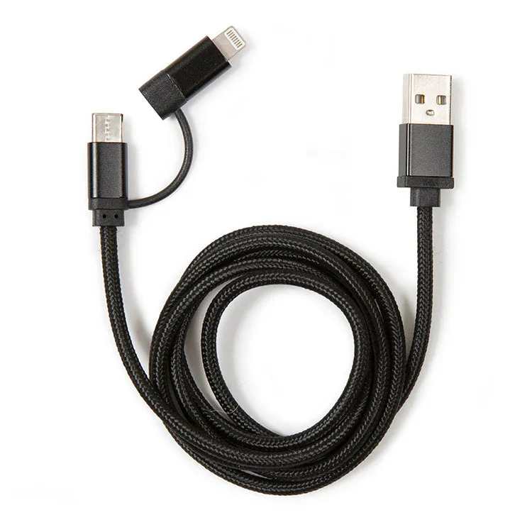 Kikkerland 2-in-1 Ladekabel Schwarz geflochten USB-C Lightning
