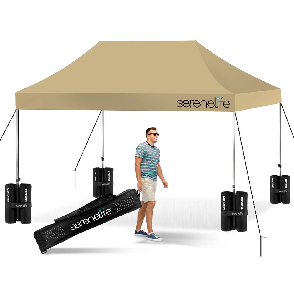 Serenelife Pavillon Faltpavillon 3x4,5m Khaki wasserdicht UPF50+