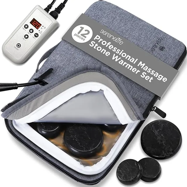 Serenelife Hot Stone Massagesteine Basalt Grau 12 Steine Set